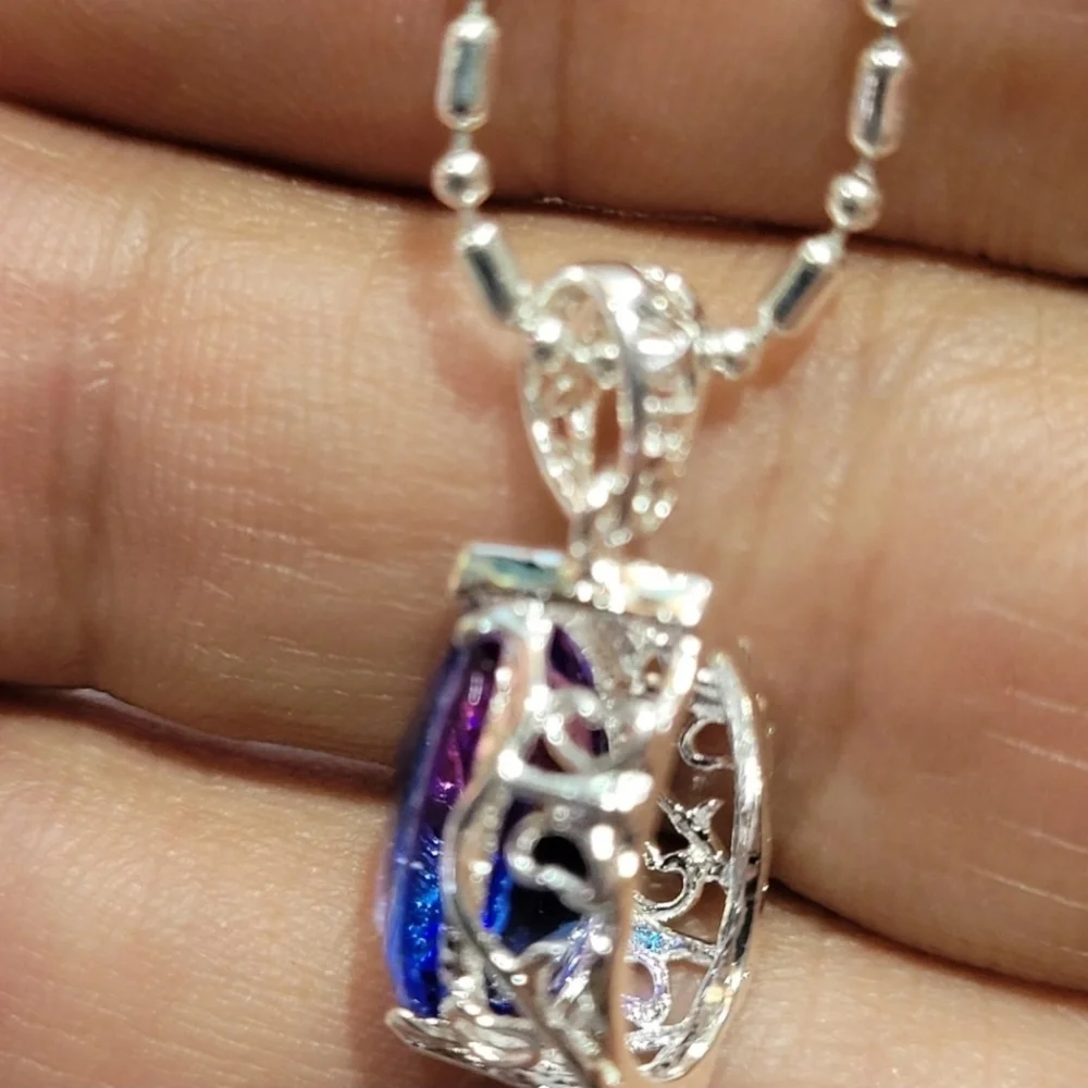 Tear drops  rainbow pendant Necklace - Picture 3 of 6
